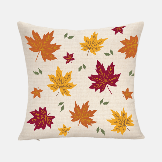 Amber Haze - Hand-Painted Fall Leaves Linen Pillow Cover