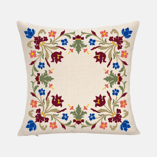 Crimson Bloom – Hand-Painted Floral Linen Pillow Cover