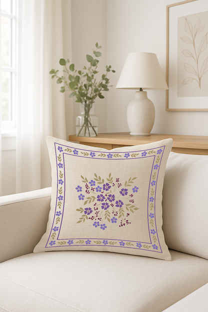 Lilac Bouquet - Hand-Painted Floral Pillow Cover