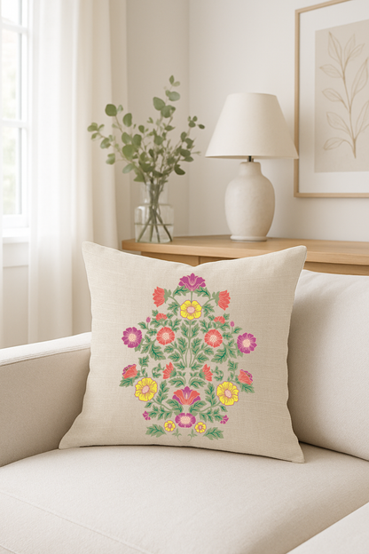 Floral Wilderness – Hand-Painted Linen Pillow Cover