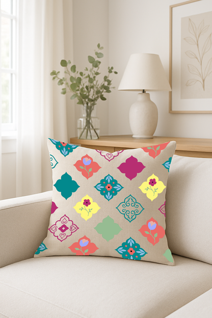 Rangreza - Colorful Hand-Painted Linen Pillow Cover