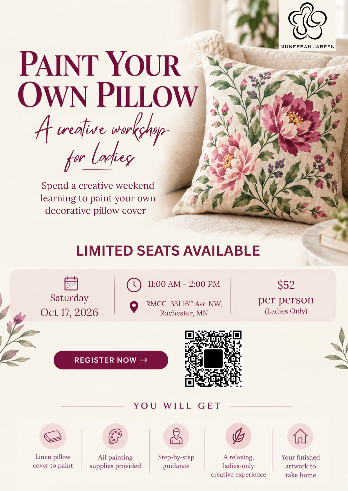 Paint Your Own Pillow — Ladies' Hand-Painted Pillow Cover Workshop
