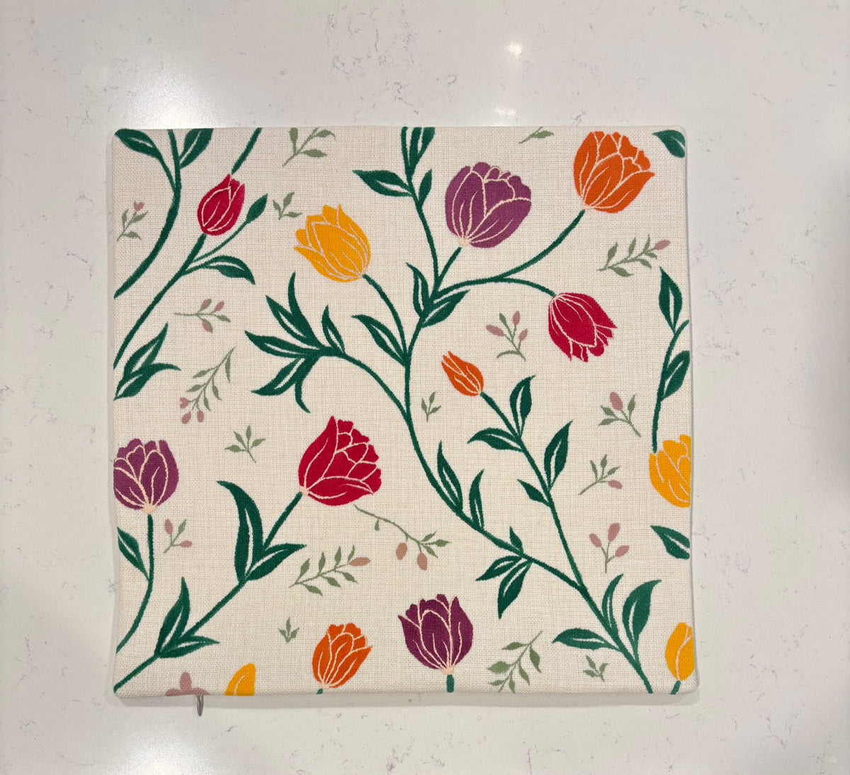 Tulip Trails – Hand-Painted Tulip Pillow Cover