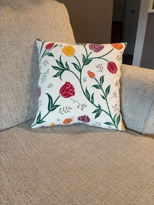 Tulip Trails – Hand-Painted Tulip Pillow Cover